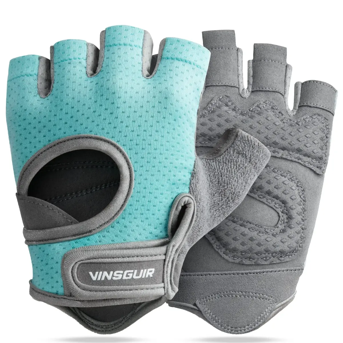 VINSGUIR Workout Gloves - Aqua/Gray, Medium Size for Men & Women - main product image