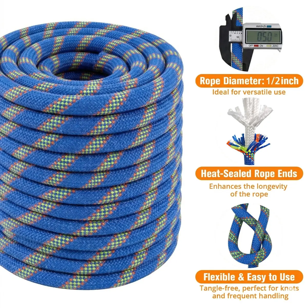 DerziNet Double Braided Arborist Rigging Rope 1/2" x 100 ft (12.7mm x 30.48m) | 8400 lb Tensile Strength Static Rope - view 2