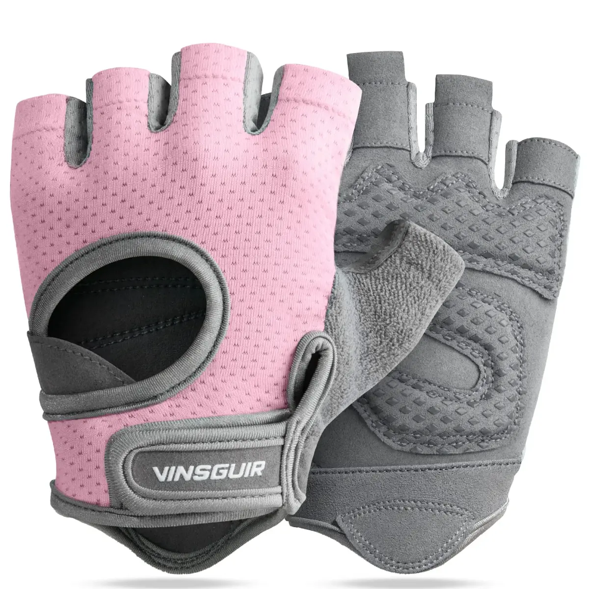 VINSGUIR Workout Gloves - Pink/Gray, Medium Size for Men & Women | Enhanced Grip & Hand Protection - main product image