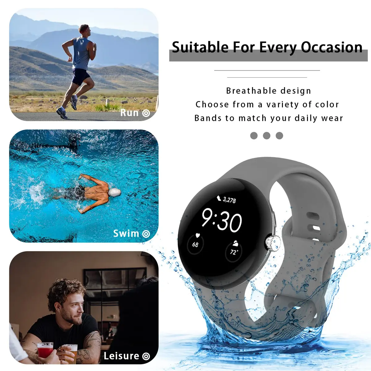 Eiavike Google Pixel Watch 41mm Band | Silicone Replacement Strap for Unisex Adults - view 5