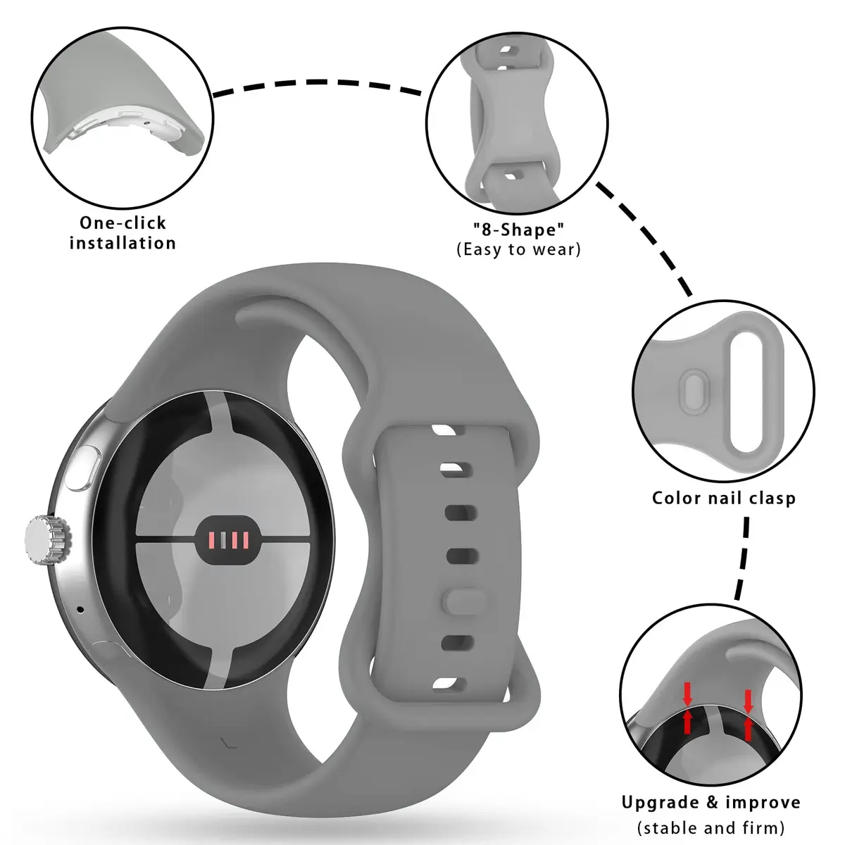 Eiavike Google Pixel Watch 41mm Band | Silicone Replacement Strap for Unisex Adults - view 2
