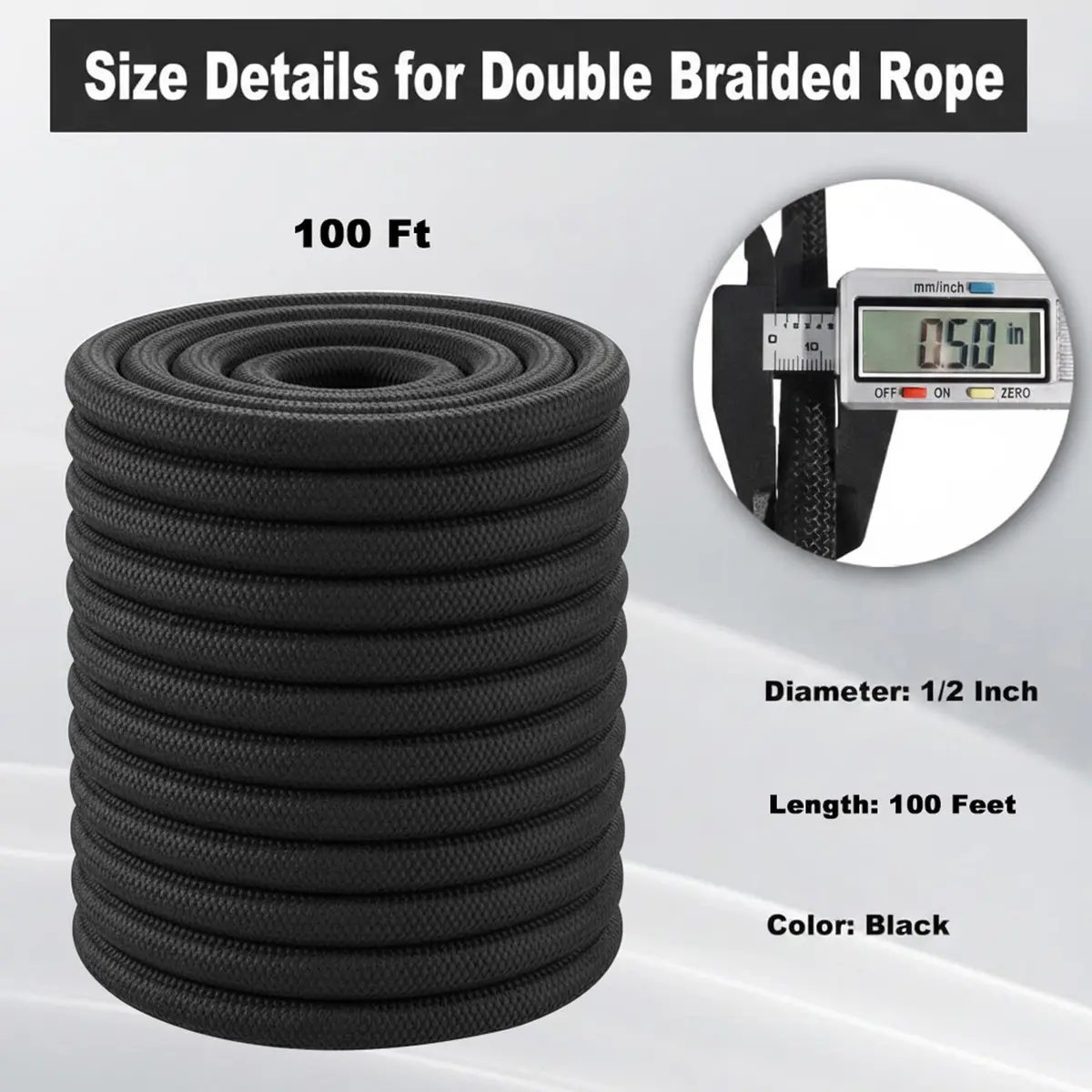 DerziNet Double Braided Arborist Rope - 12.7 mm (1/2 Inch) x 30.48 m (100 Feet) Polyester Climbing Rope | 3810 kg (8400 lb) Tensile Strength - view 4