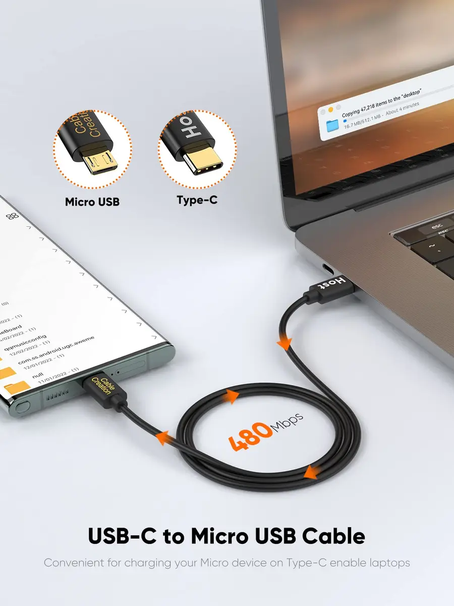 CableCreation USB C to Micro USB Cable, 480Mbps Data, OTG Cord, 1M | Braided, Fast Charging - view 2