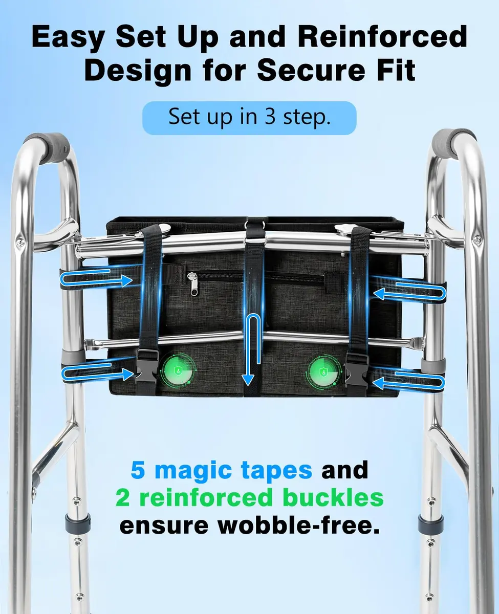 Rhino Valley Walker Basket with Cup Holder | Foldable Walker Bag for Seniors, Durable Polyester, Large Capacity, Easy Mounting - view 4