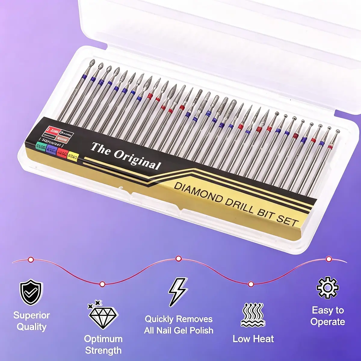 Rolokit 30PCS Diamond Nail Drill Bits Set for Cuticle Acrylic Gel Removal | Durable, Safe & Compatible with Most Drills - view 2