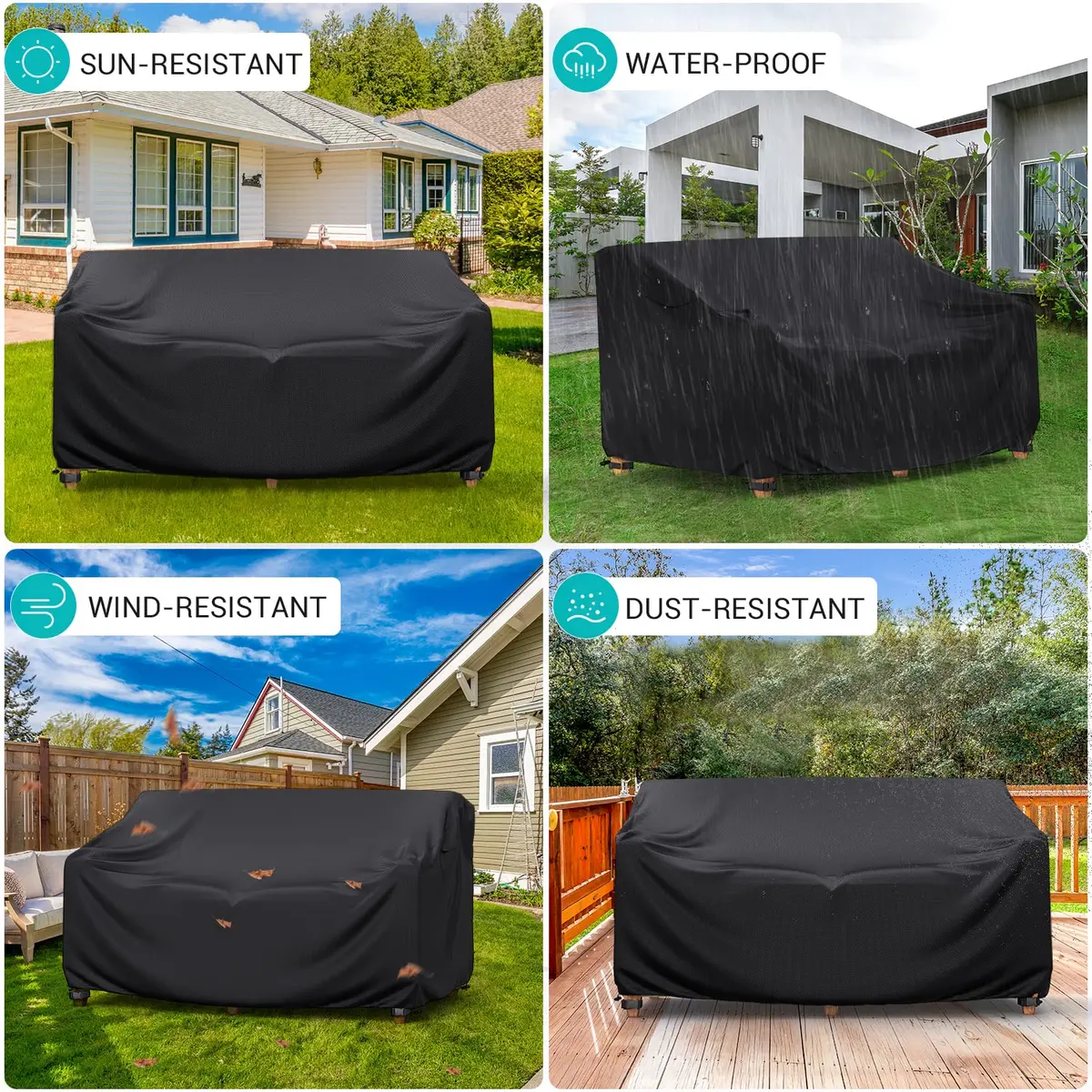 BROSYDA Waterproof Outdoor Couch Cover 90"L×34"D×32"H Black | Heavy-Duty Patio Sofa Cover - view 6