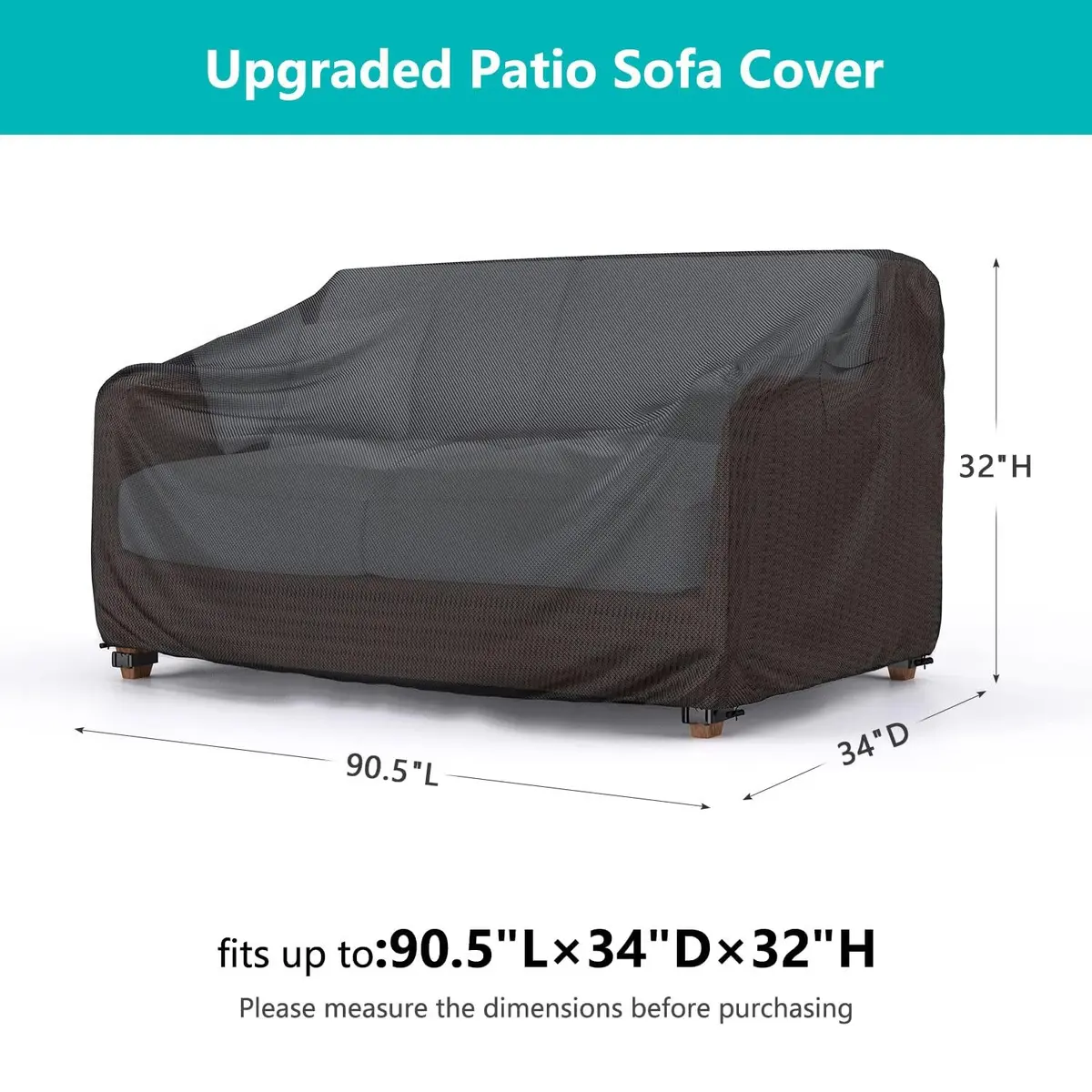 BROSYDA Waterproof Outdoor Couch Cover 90"L×34"D×32"H Black | Heavy-Duty Patio Sofa Cover - view 2