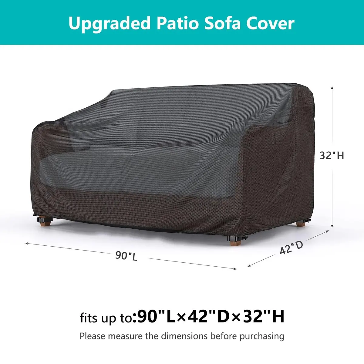 BROSYDA 3-Seater Waterproof Outdoor Couch Cover 90"L×42"D×32"H | Heavy-Duty UV & Rain Resistant - view 2