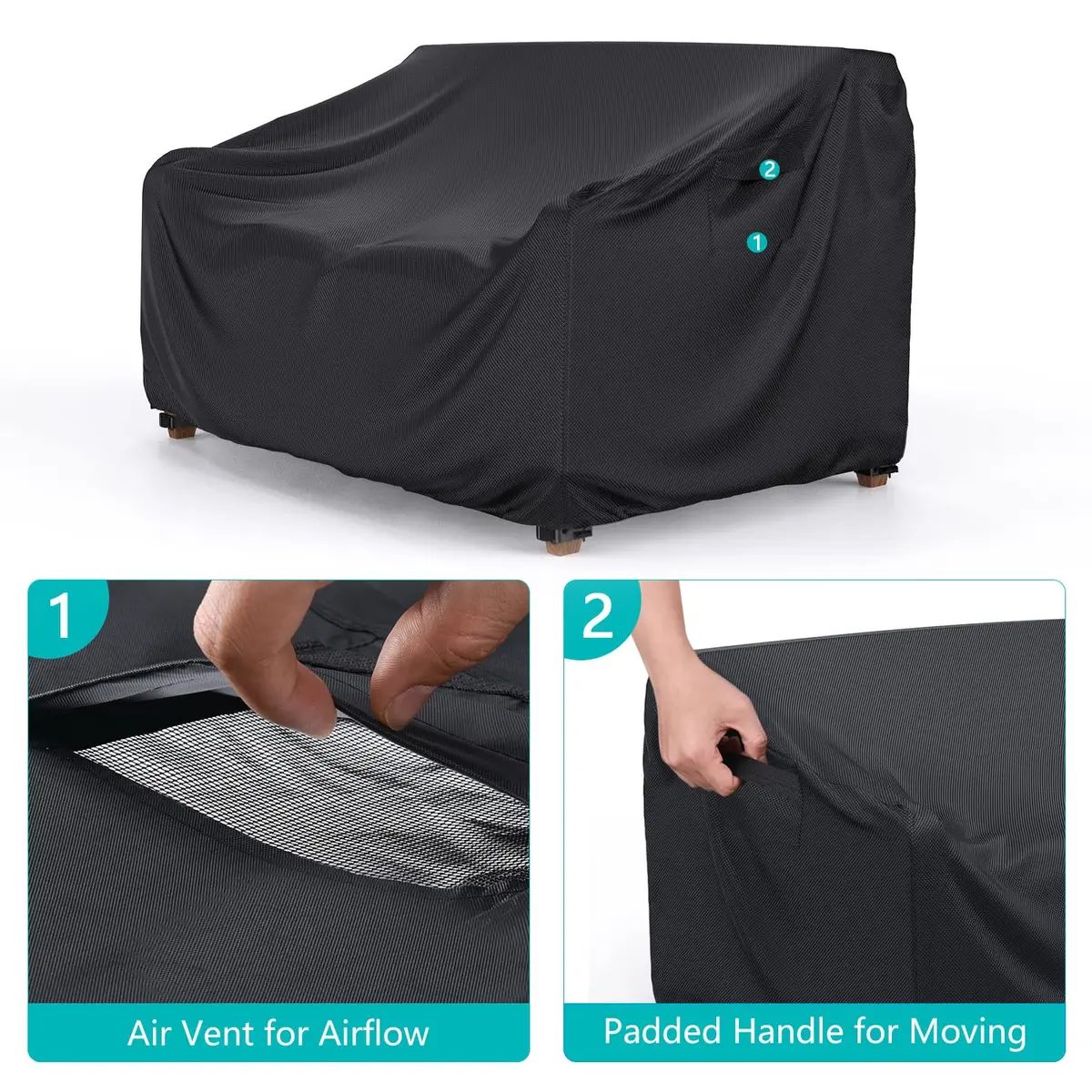 BROSYDA 3-Seater Waterproof Outdoor Couch Cover 90"L×42"D×32"H | Heavy-Duty UV & Rain Resistant - view 4