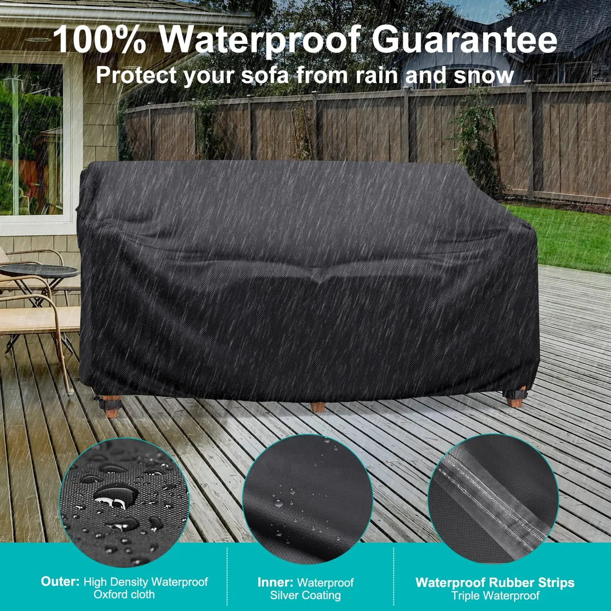 BROSYDA 2-Seater Waterproof Outdoor Couch Cover 60"L×34"D×30"H Black | Heavy-Duty UV & Rain Protection - view 5