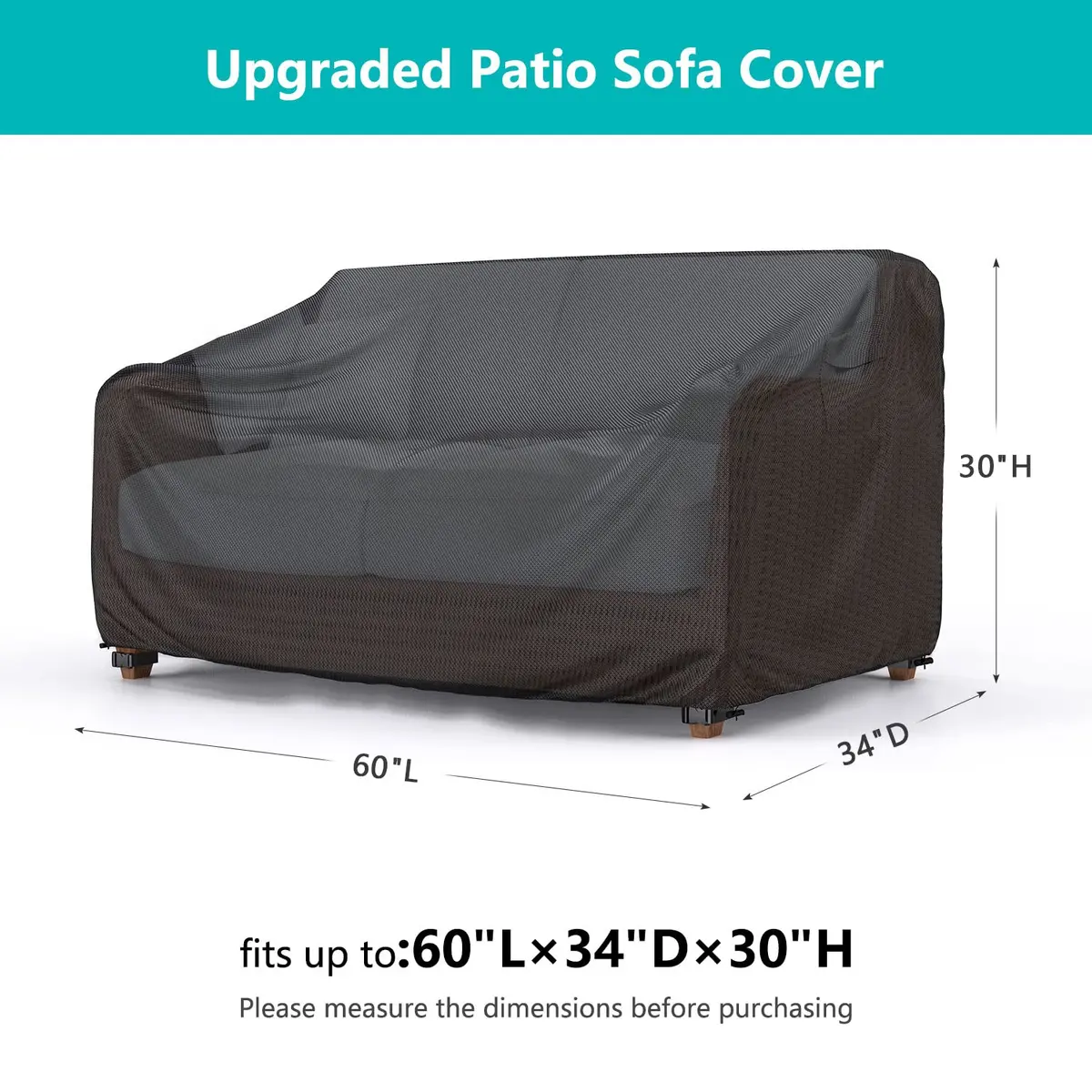 BROSYDA 2-Seater Waterproof Outdoor Couch Cover 60"L×34"D×30"H Black | Heavy-Duty UV & Rain Protection - view 2