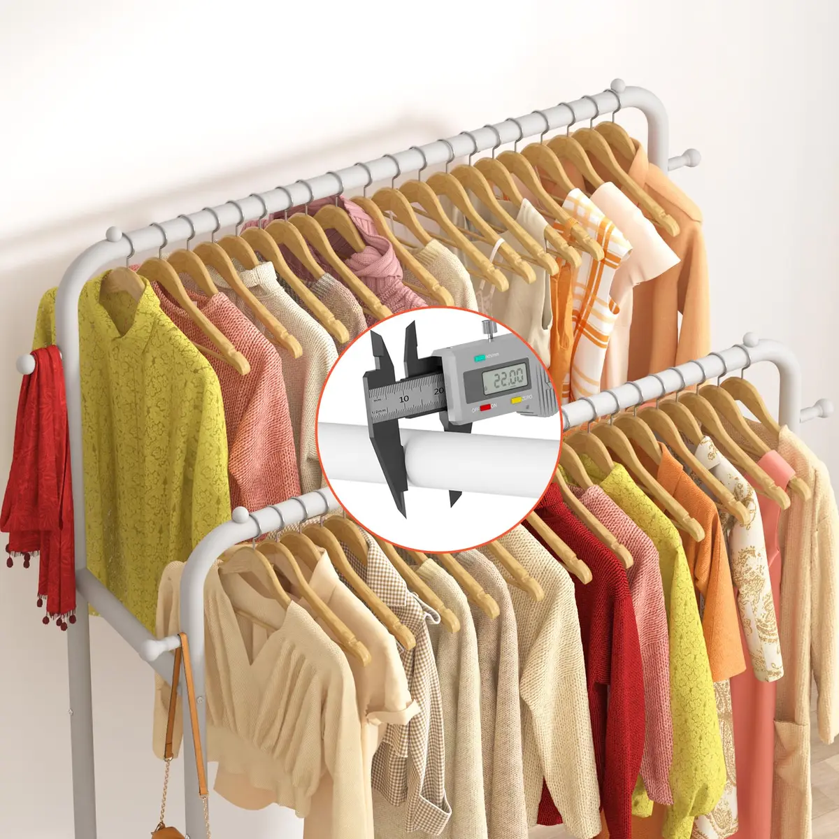 Laiensia Double Rods Garment Rack with Wheels | Multi-functional White Clothing Organizer - view 6