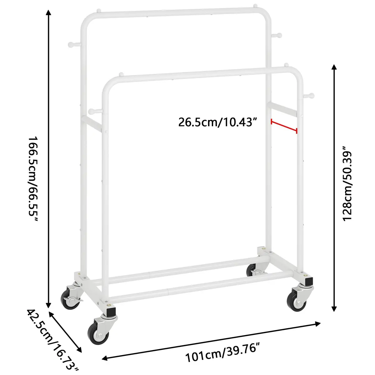 Laiensia Double Rods Garment Rack with Wheels | Multi-functional White Clothing Organizer - view 3