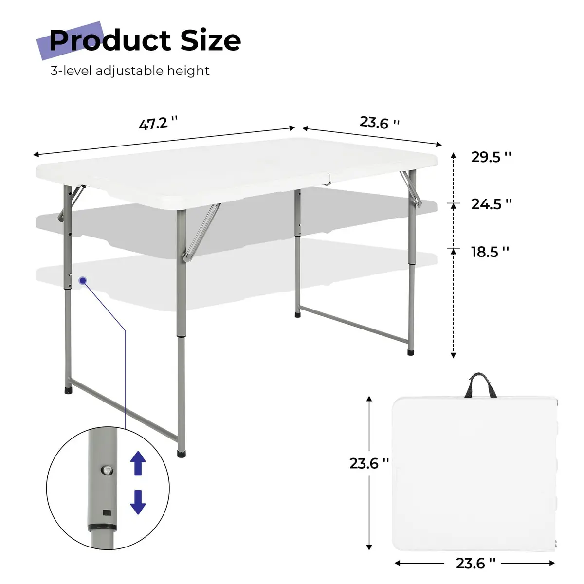Byliable Folding Table 4 Foot | Heavy Duty Plastic Utility Table, White, 4ft, Foldable & Portable - view 2