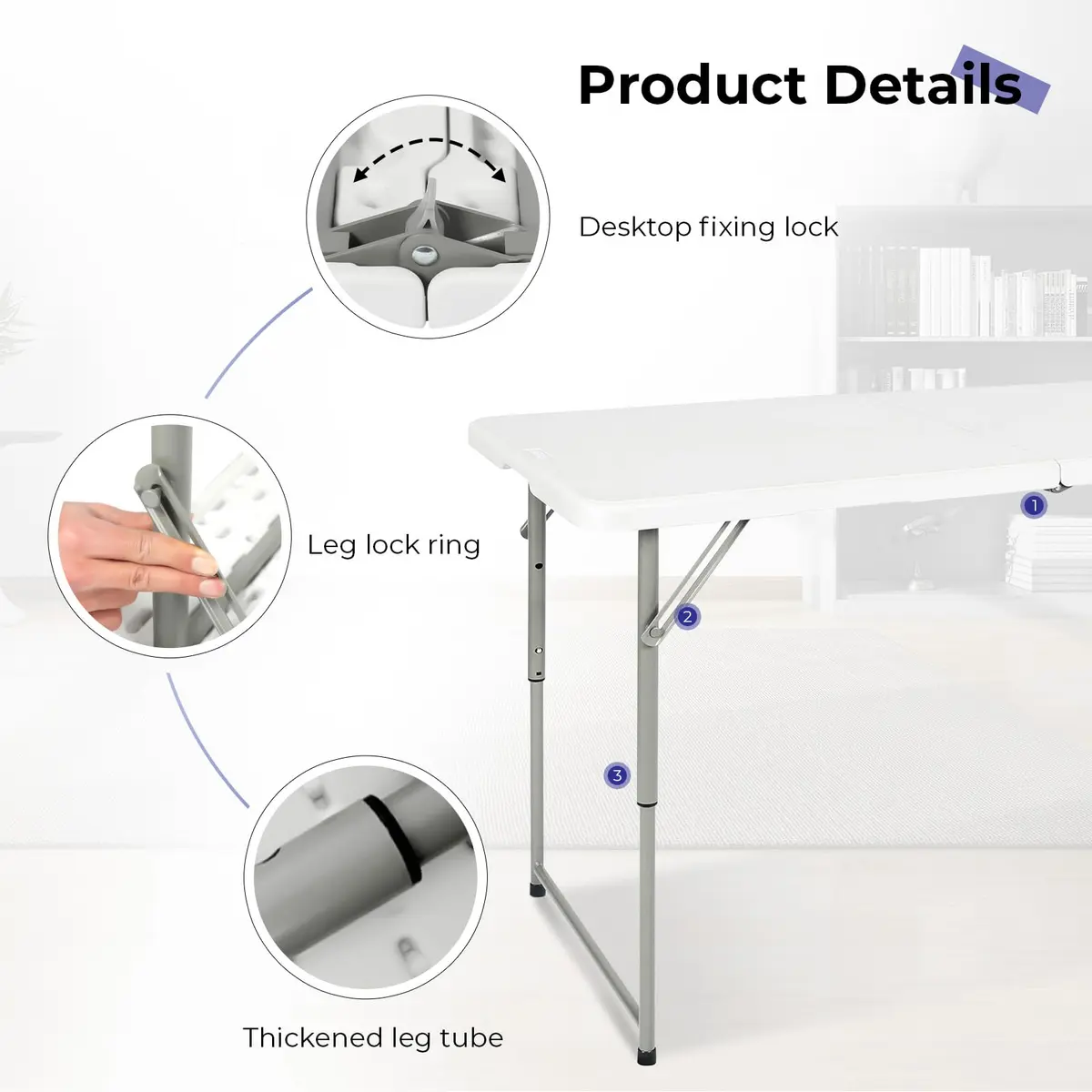 Byliable Folding Table 4 Foot | Heavy Duty Plastic Utility Table, White, 4ft, Foldable & Portable - view 3