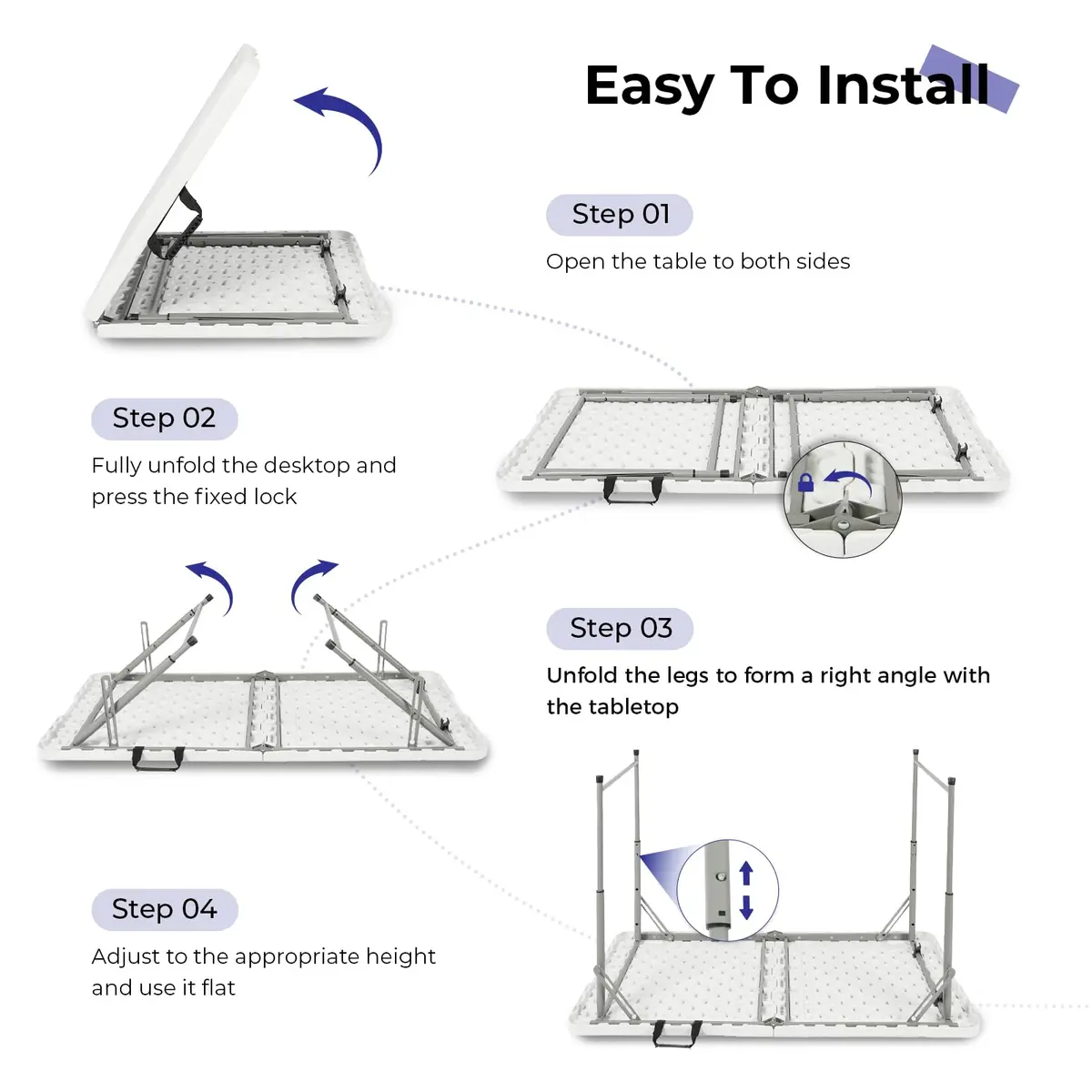 Byliable Folding Table 4 Foot | Heavy Duty Plastic Utility Table, White, 4ft, Foldable & Portable - view 4