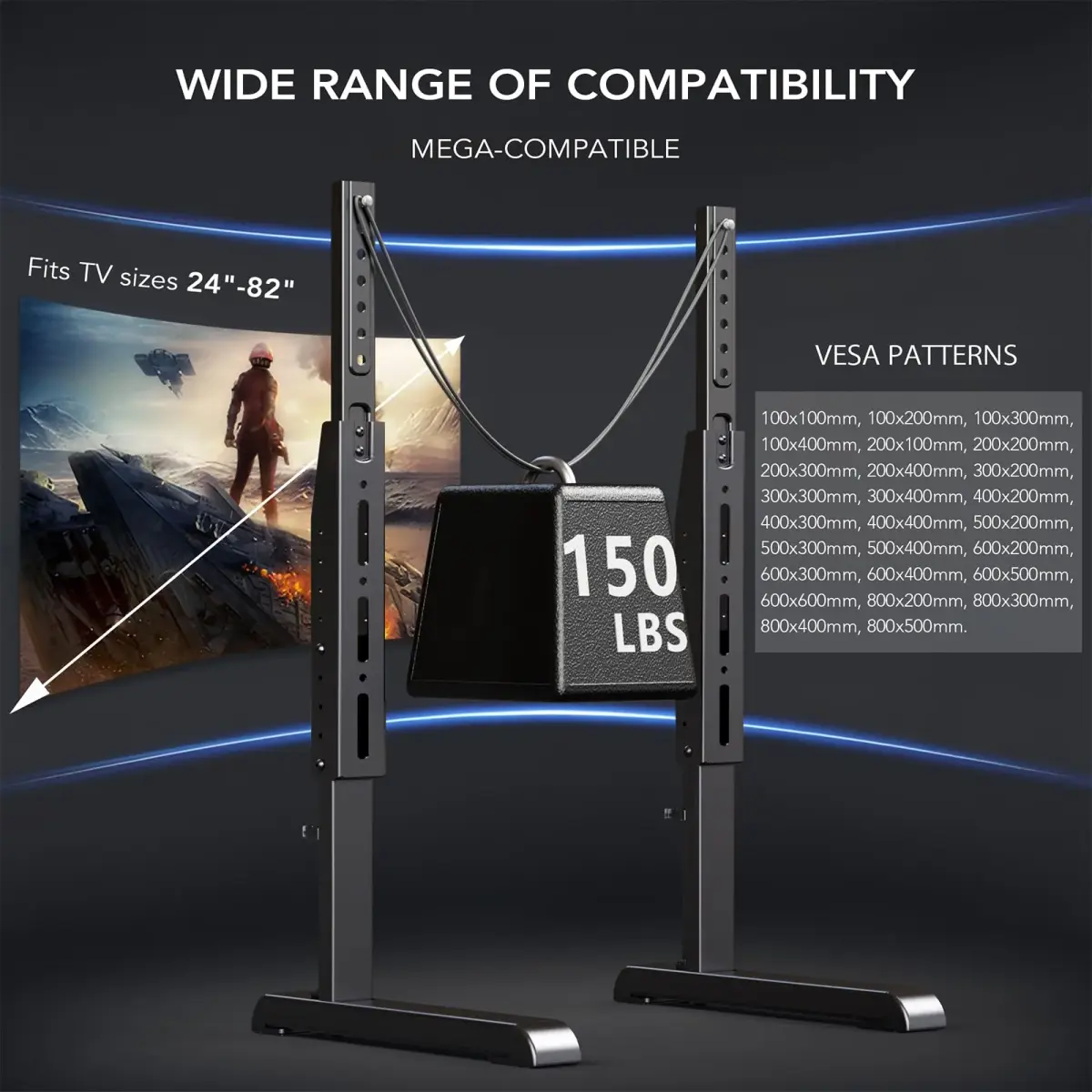 AX WABER Universal TV Stand for 24-80 Inch TVs | 7-Level Height Adjustable Tabletop Mount - view 5