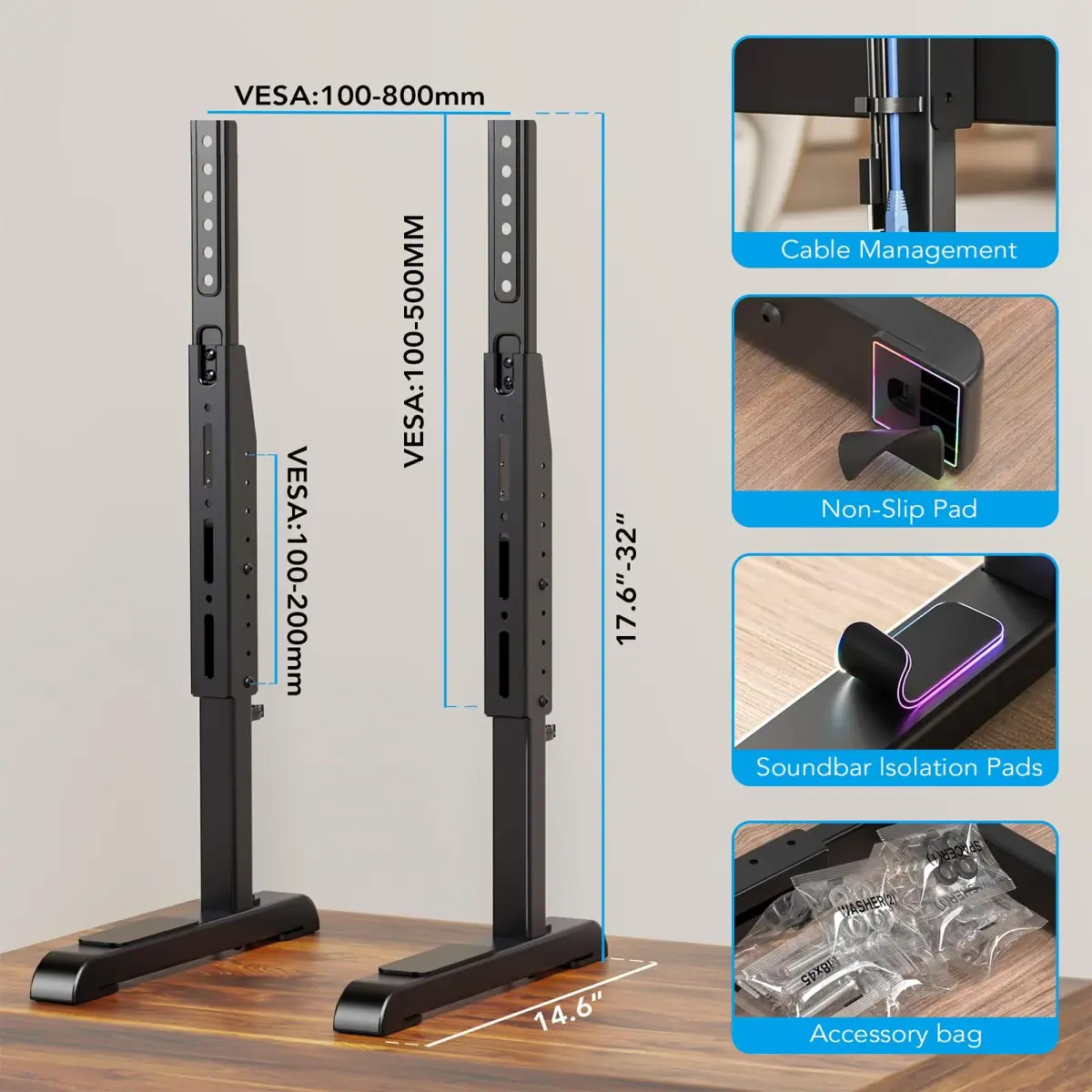 AX WABER Universal TV Stand for 24-80 Inch TVs | 7-Level Height Adjustable Tabletop Mount - view 6