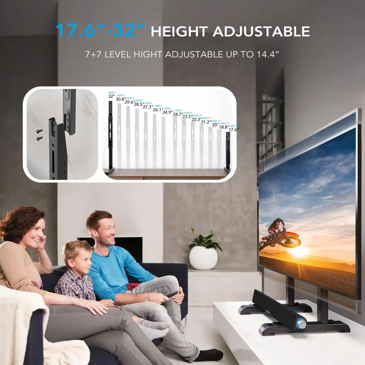 AX WABER Universal TV Stand for 24-80 Inch TVs | 7-Level Height Adjustable Tabletop Mount - view 2