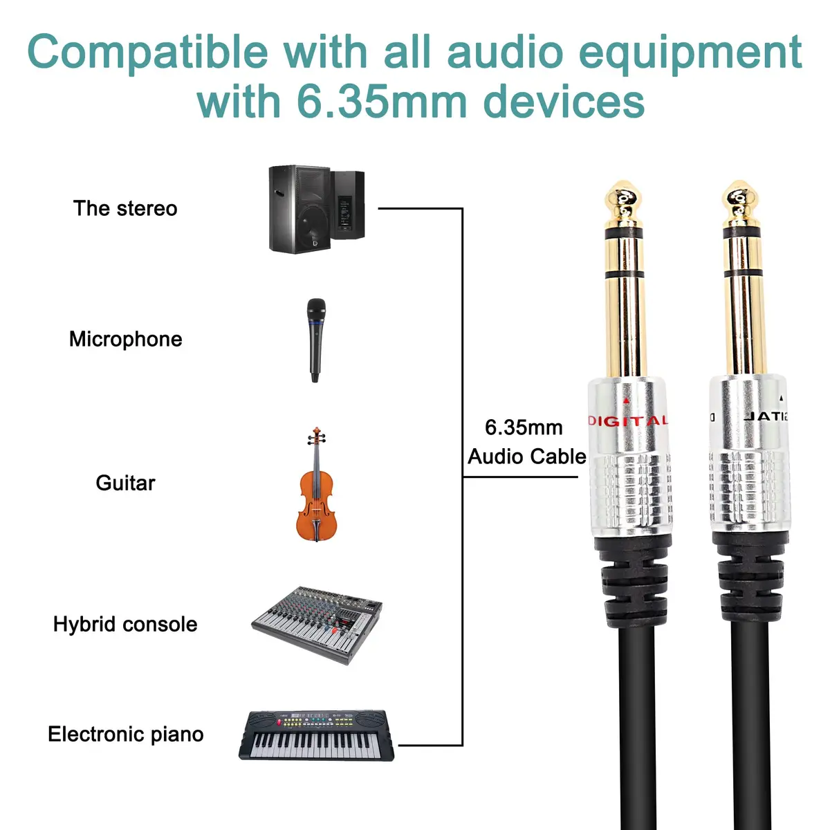 XMSJSIY 6.35mm 1/4TRS Headphone Splitter Cable 50cm | Clear Sound for Professional & Home Audio - view 6