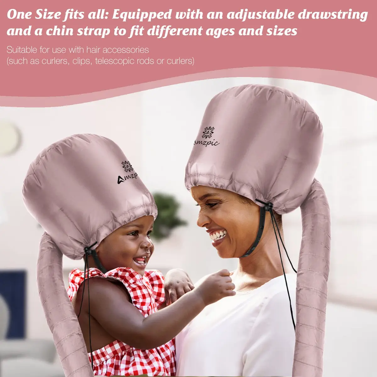 Amzpic Bonnet Hood Hair Dryer Attachment Extra Large Pink | Deep Conditioning & Styling - view 5