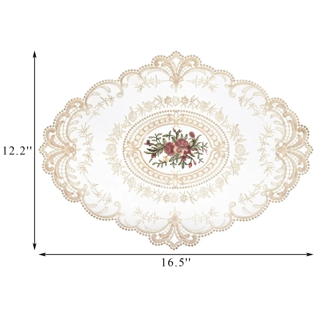 Mezchi Retro French Style Lace Placemats 30cm (12'') x 40cm (16'') Oval, Set of 6 | Elegant Victorian Decor for Dining Tables - view 2