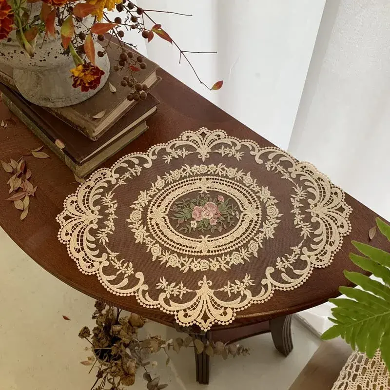 Mezchi Retro French Style Lace Placemats 30cm (12'') x 40cm (16'') Oval, Set of 6 | Elegant Victorian Decor for Dining Tables - view 4
