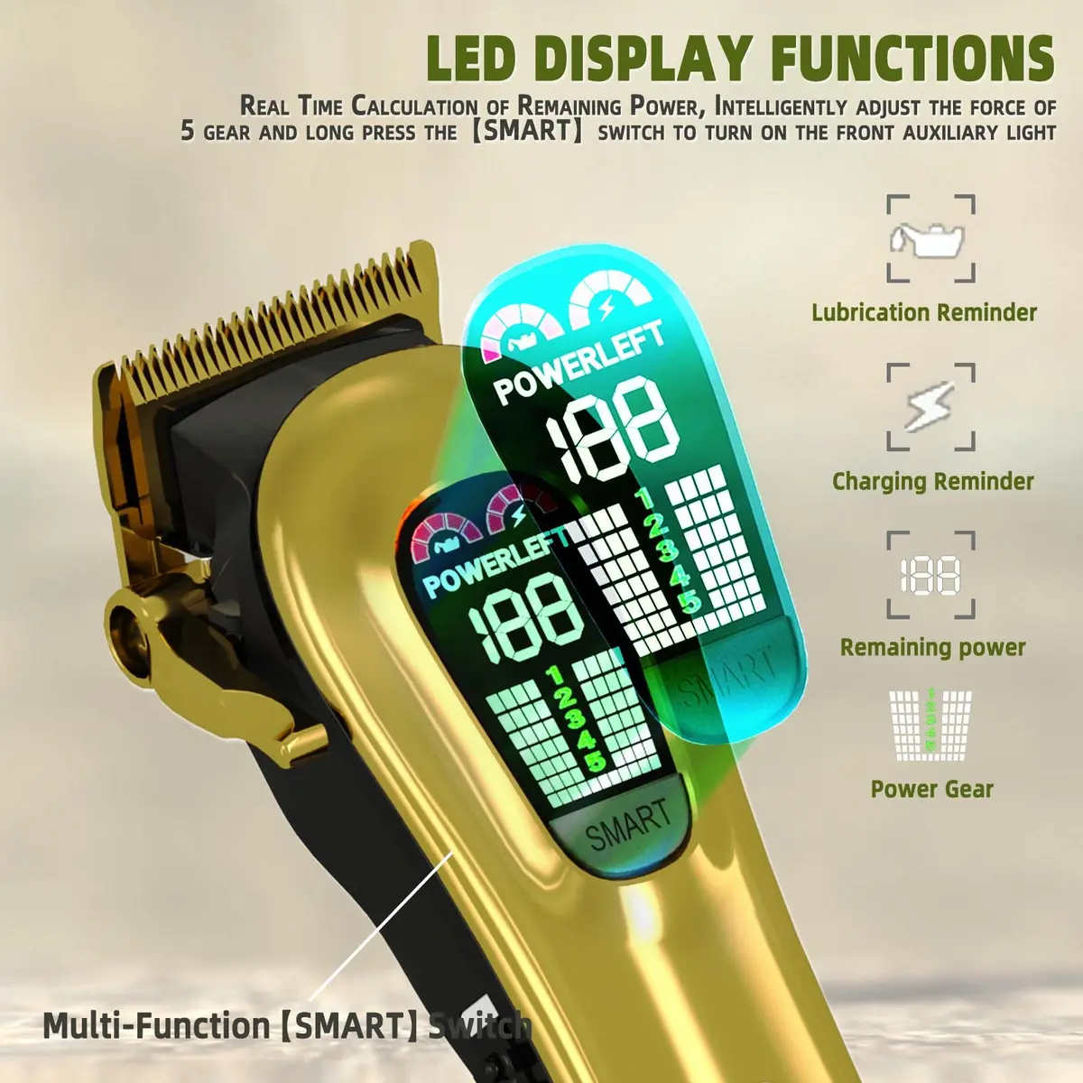 TCMKY Hair Clipper for Men Rechargeable & Corded | Powerful Steel Blade, LED Display, Low Noise (70-120 chars) - view 5
