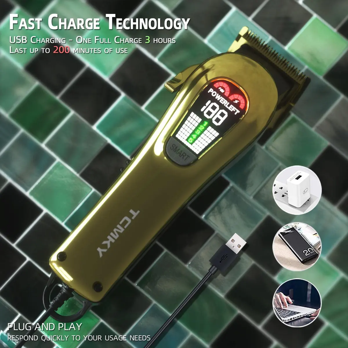 TCMKY Hair Clipper for Men Rechargeable & Corded | Powerful Steel Blade, LED Display, Low Noise (70-120 chars) - view 6