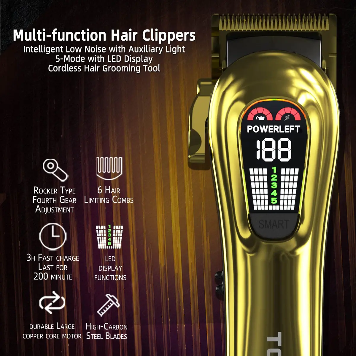 TCMKY Hair Clipper for Men Rechargeable & Corded | Powerful Steel Blade, LED Display, Low Noise (70-120 chars) - view 3
