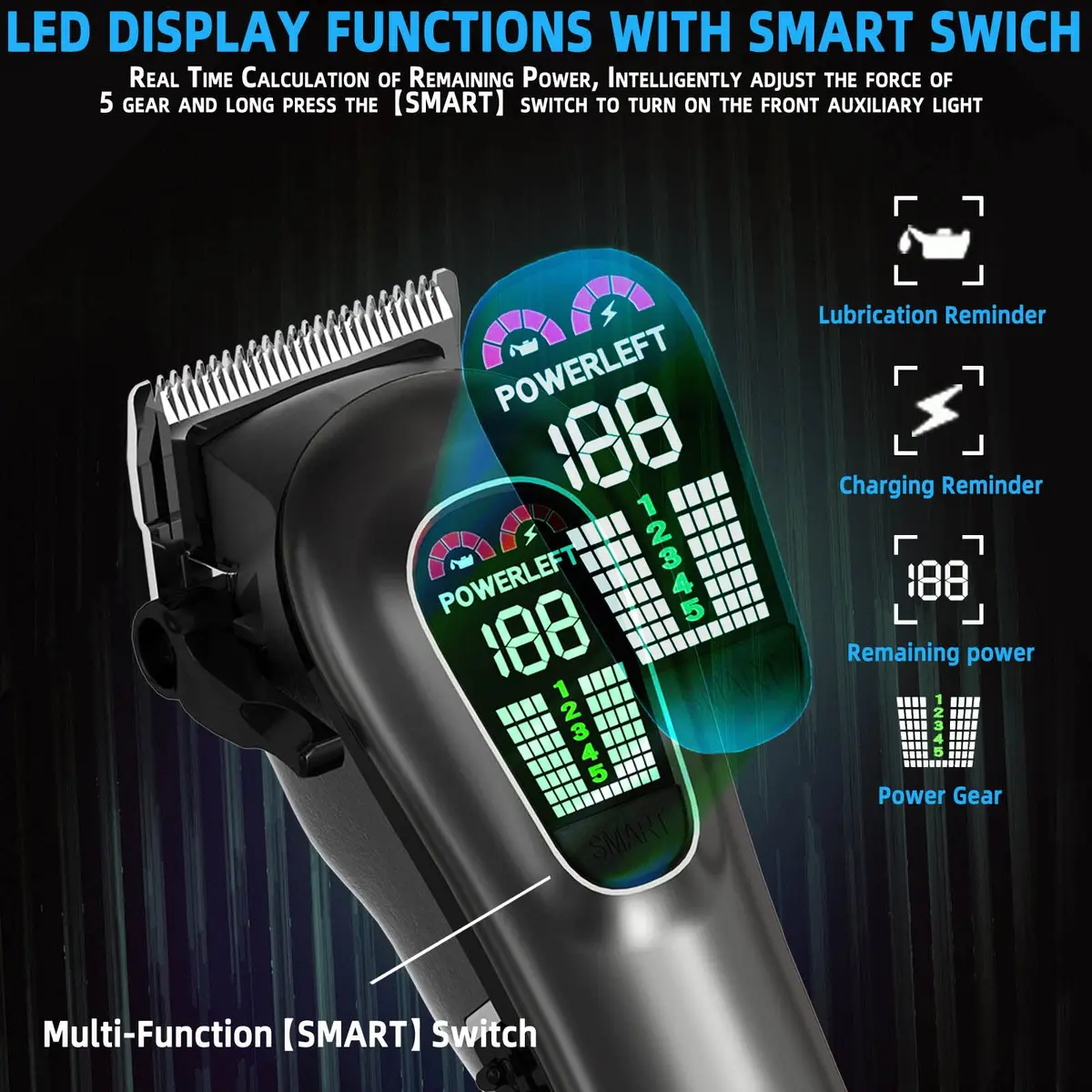 TCMKY Hair Clippers for Men Rechargeable Cordless & Corded | Powerful Alloy Steel Blade, LED Display, Light & Quiet Operation - view 5