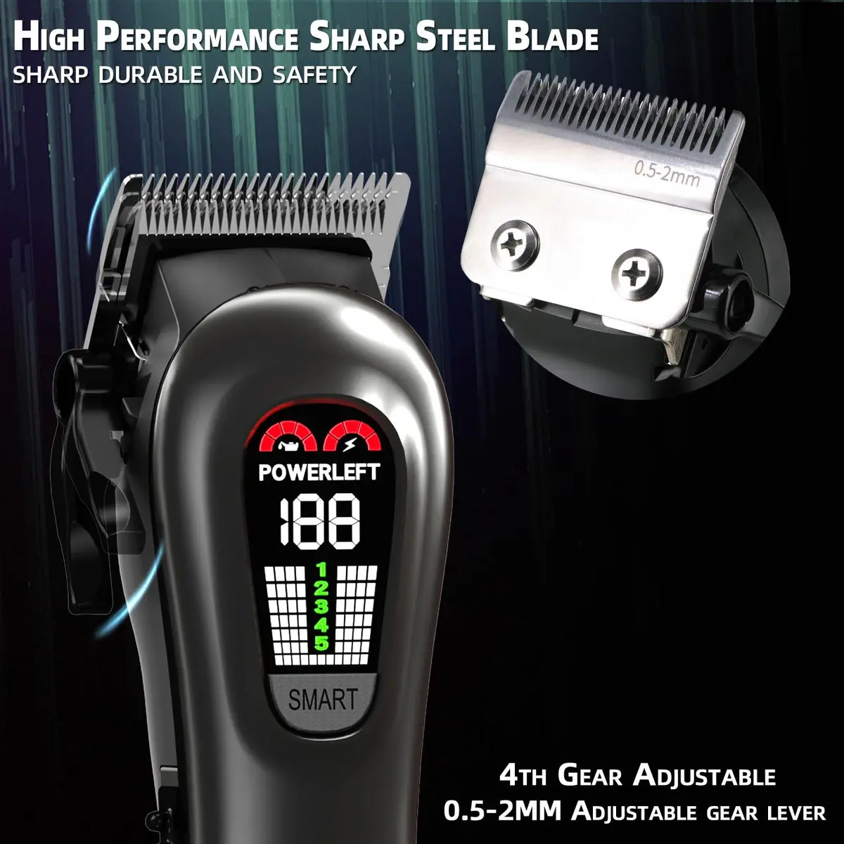 TCMKY Hair Clippers for Men Rechargeable Cordless & Corded | Powerful Alloy Steel Blade, LED Display, Light & Quiet Operation - view 4