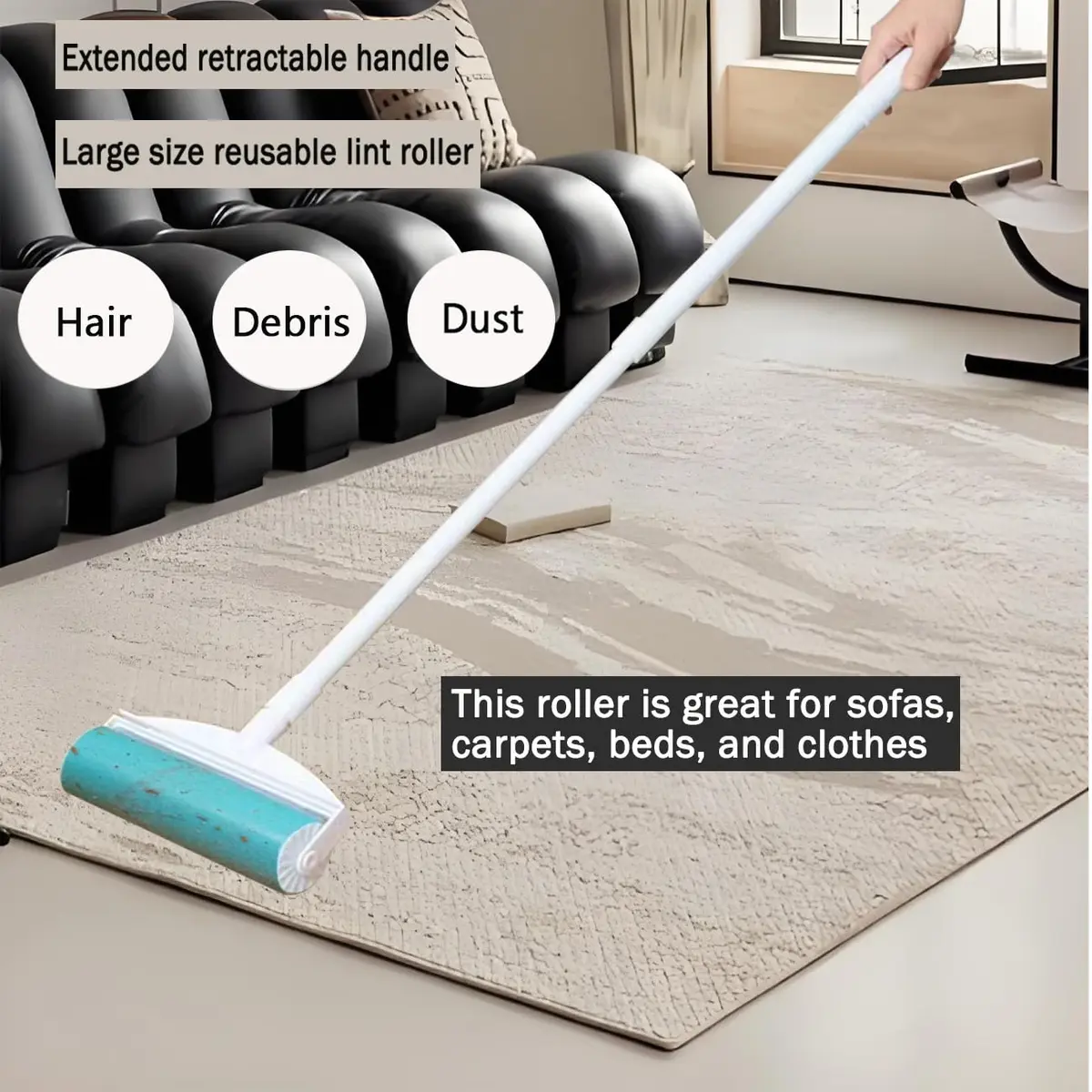 CALMTEE Reusable Lint Roller with Extendable Handle & 4-Piece Value Set | 8-Inch Jumbo, 1 Refill, 2 Mini Washable Pet Hair Remover - view 3