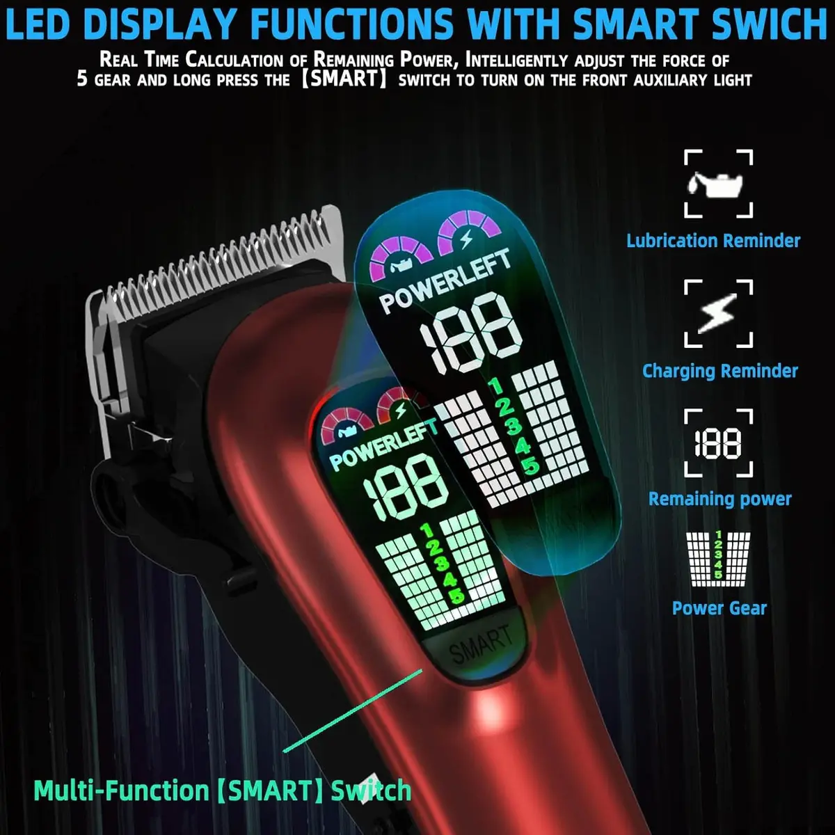 TCMKY Hair Clippers for Men Rechargeable Cordless & Corded | Powerful Steel Blade, LED Display, 200 Min Run - view 5
