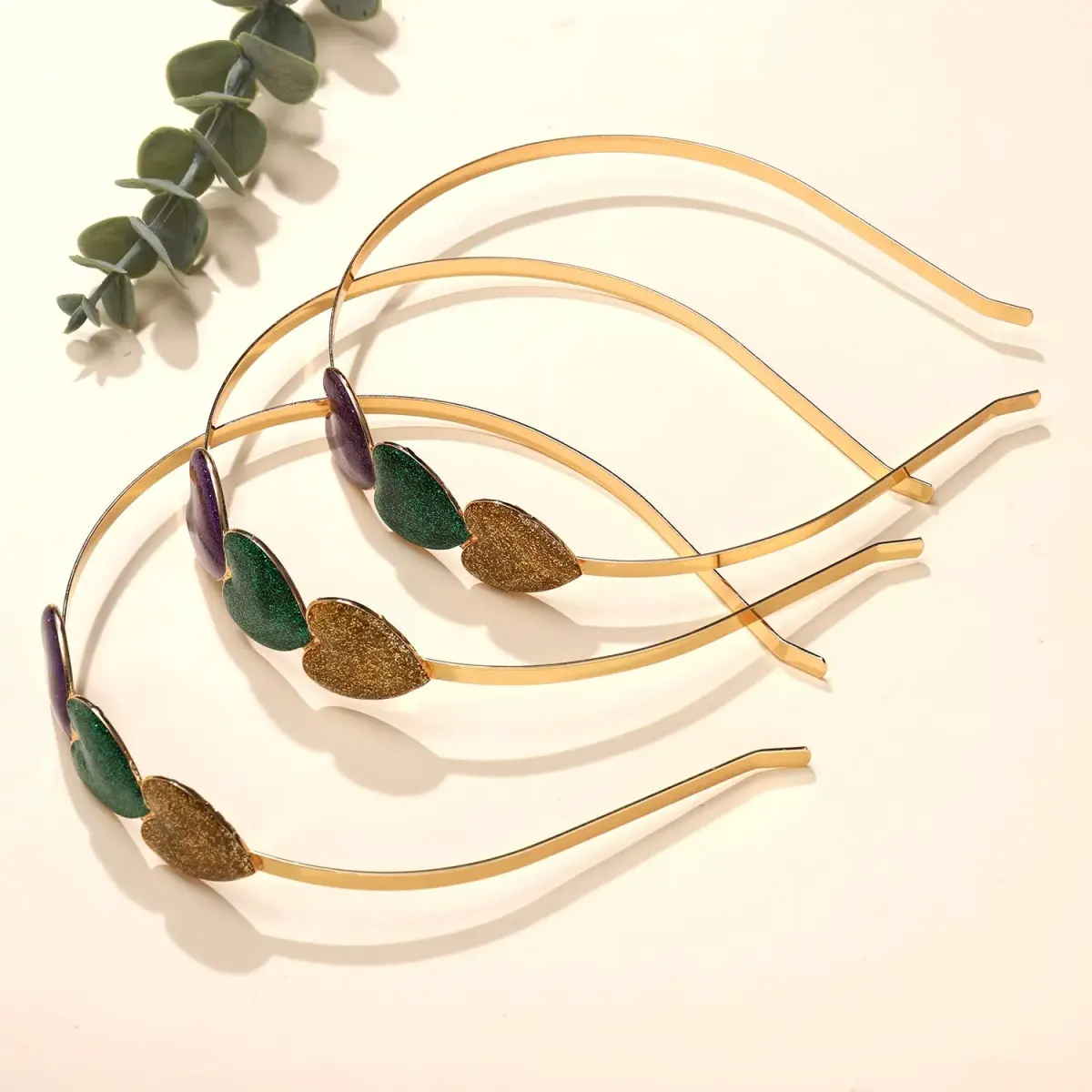 boderier Mardi Gras Glitter Heart Headband 3-Pack | Festive Purple, Green, Gold Accents - view 4
