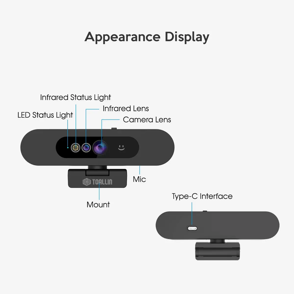 TOALLIN 1080P Webcam with Windows Hello, IR Facial Recognition | Full HD, Privacy Cover, Microphone - view 6