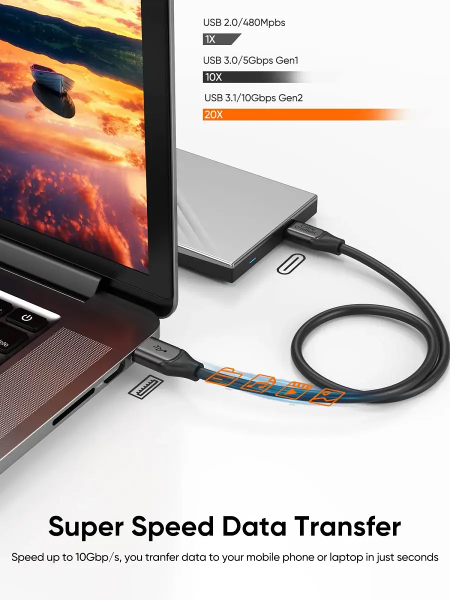 CableCreation Black 1FT/0.3m USB A to USB C Cable | 10Gbps Data Transfer & 60W Charging - view 3