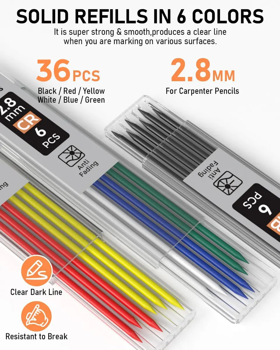Nicpro 5 Pack Carpenter Pencils with Sharpener | 2.8mm Refills, Durable Metal & ABS Construction, Portable for Outdoor & Indoor Use - view 5
