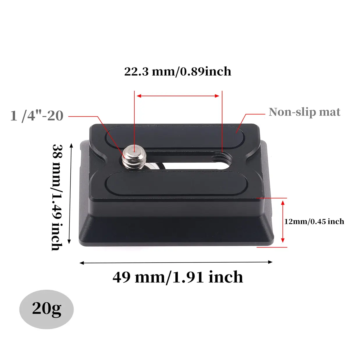 FocusFoto Upper Quick Release Baseplate QR Plate for DJI Ronin RS2/RSC2/RS3/RS4 Pro Gimbal Stabilizer, Arca-Swiss Standard (49x38x12mm) - view 3