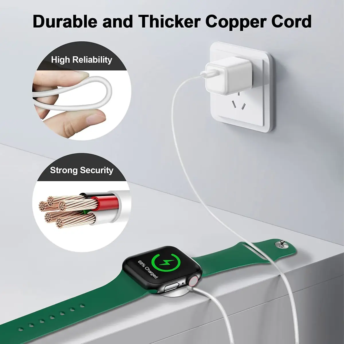 xiwxi Magnetic USB C Fast Charging Cable for Apple Watch 2m (6.6ft) | Charges in Under 3 Hours - view 5