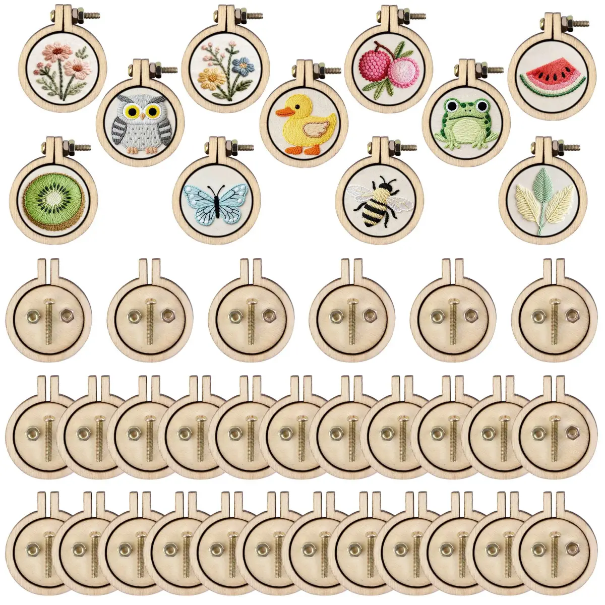 Framendino Mini Embroidery Hoops 40 Pack | Tiny Round Wood Cross Stitch Rings for Crafts & Jewelry - main product image