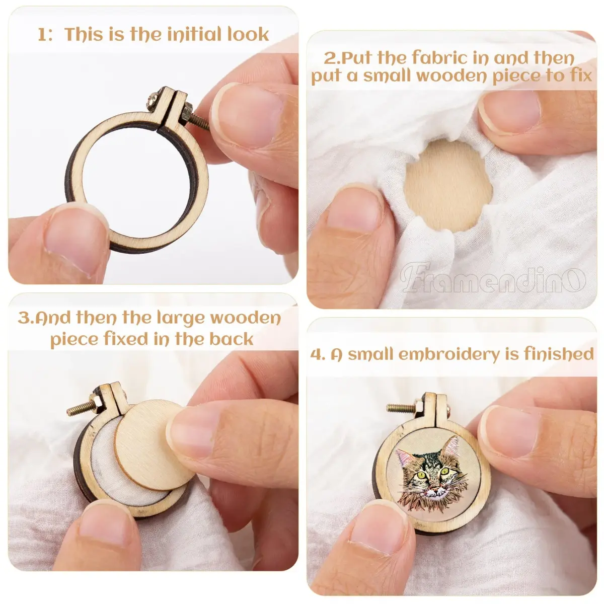 Framendino Mini Embroidery Hoops 40 Pack | Tiny Round Wood Cross Stitch Rings for Crafts & Jewelry - view 3