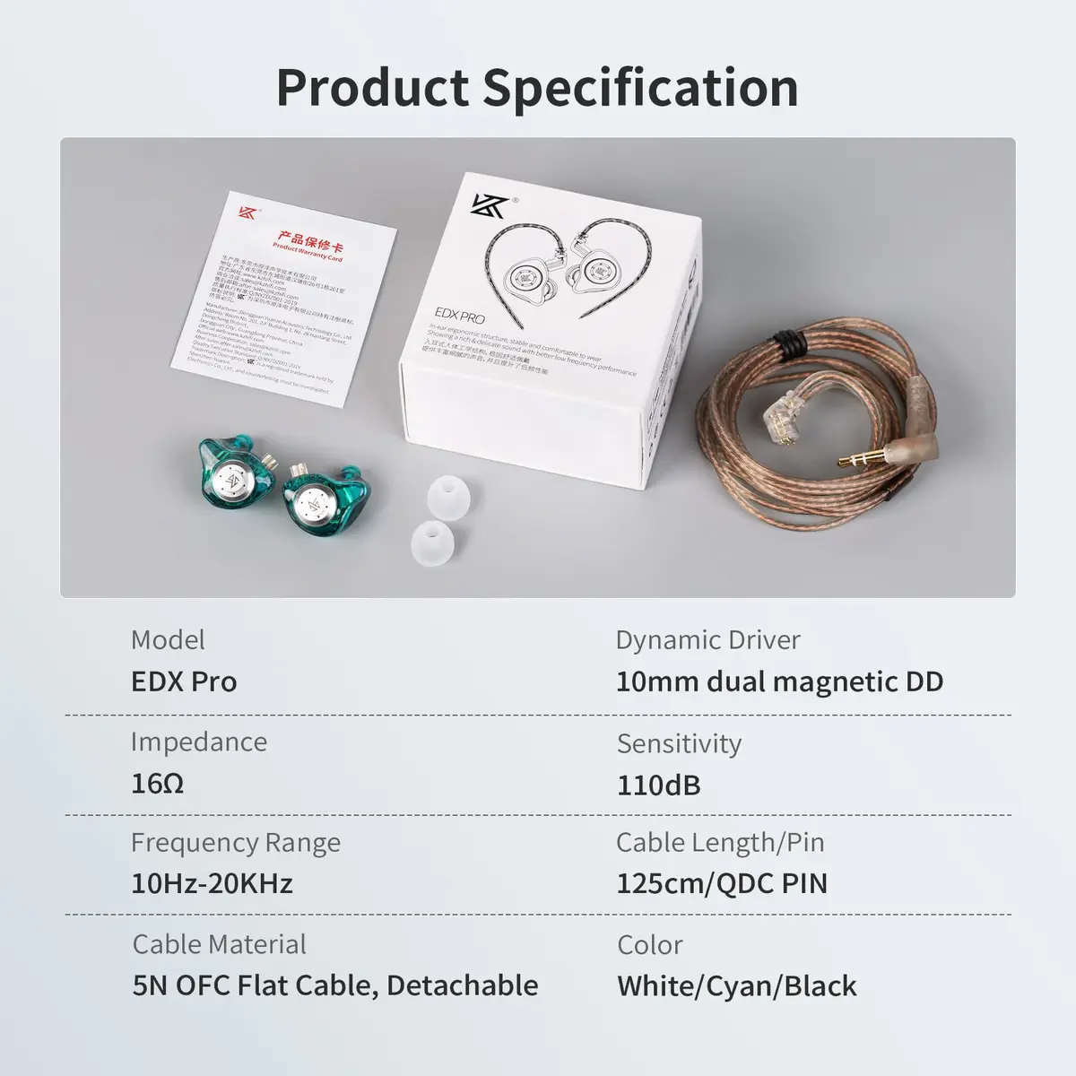 KZ EDX Pro In-Ear Monitor Headphones with Dual Dynamic Drivers | 10mm Drivers, 24Ω Impedance, 112dB/mW Sensitivity - view 9