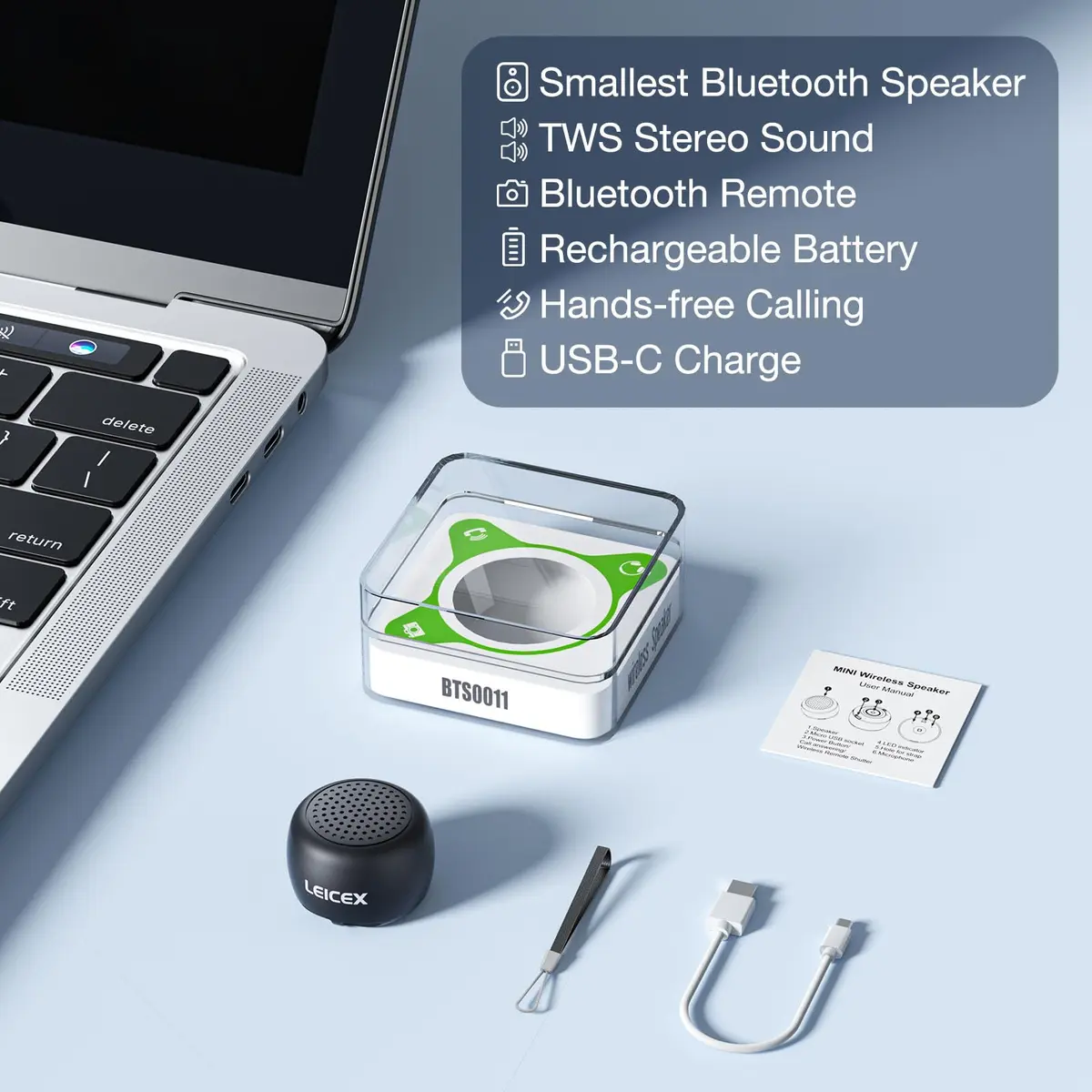 LEICEX Mini Bluetooth Speaker, Tiny Portable Bluetooth 5.0 Speaker with Lanyard | 21g (0.74 oz) - view 6