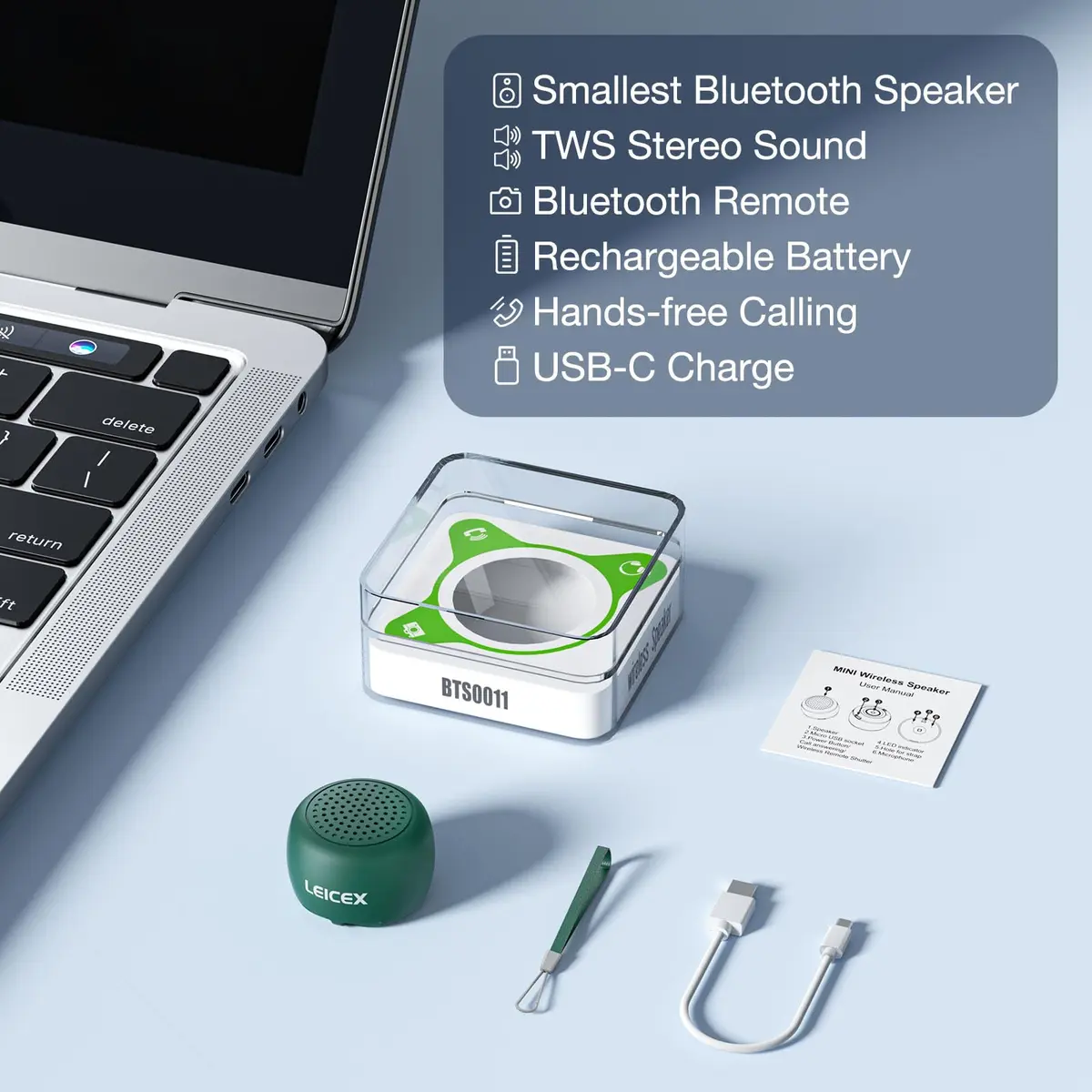 LEICEX Mini Pillow Bluetooth Speaker Green | Ultra-Portable Wireless Sound - view 6