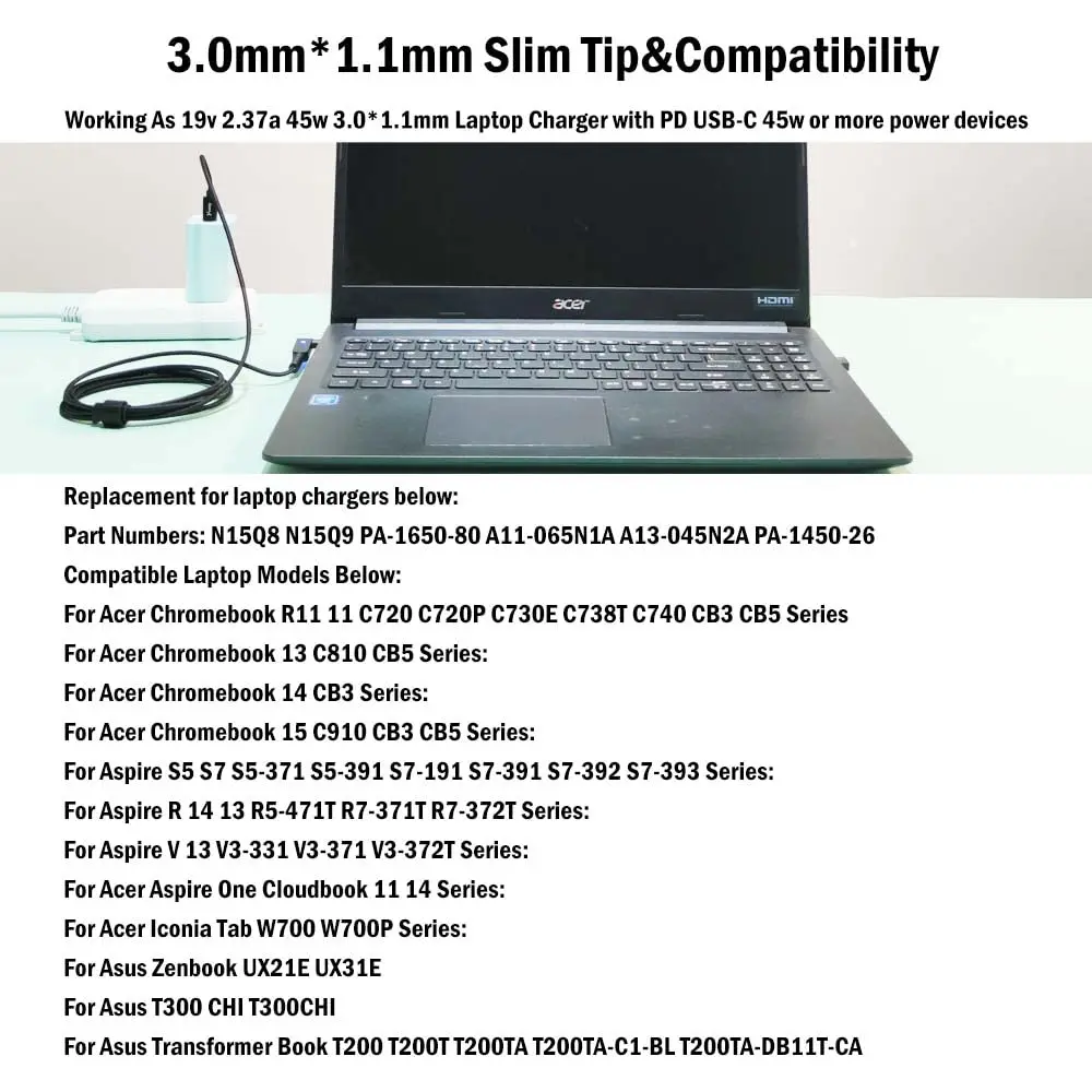 Tpenod USB C to Slim Tip Charging Cable 1.6m | Nylon Braided Travel & Office Use - view 3