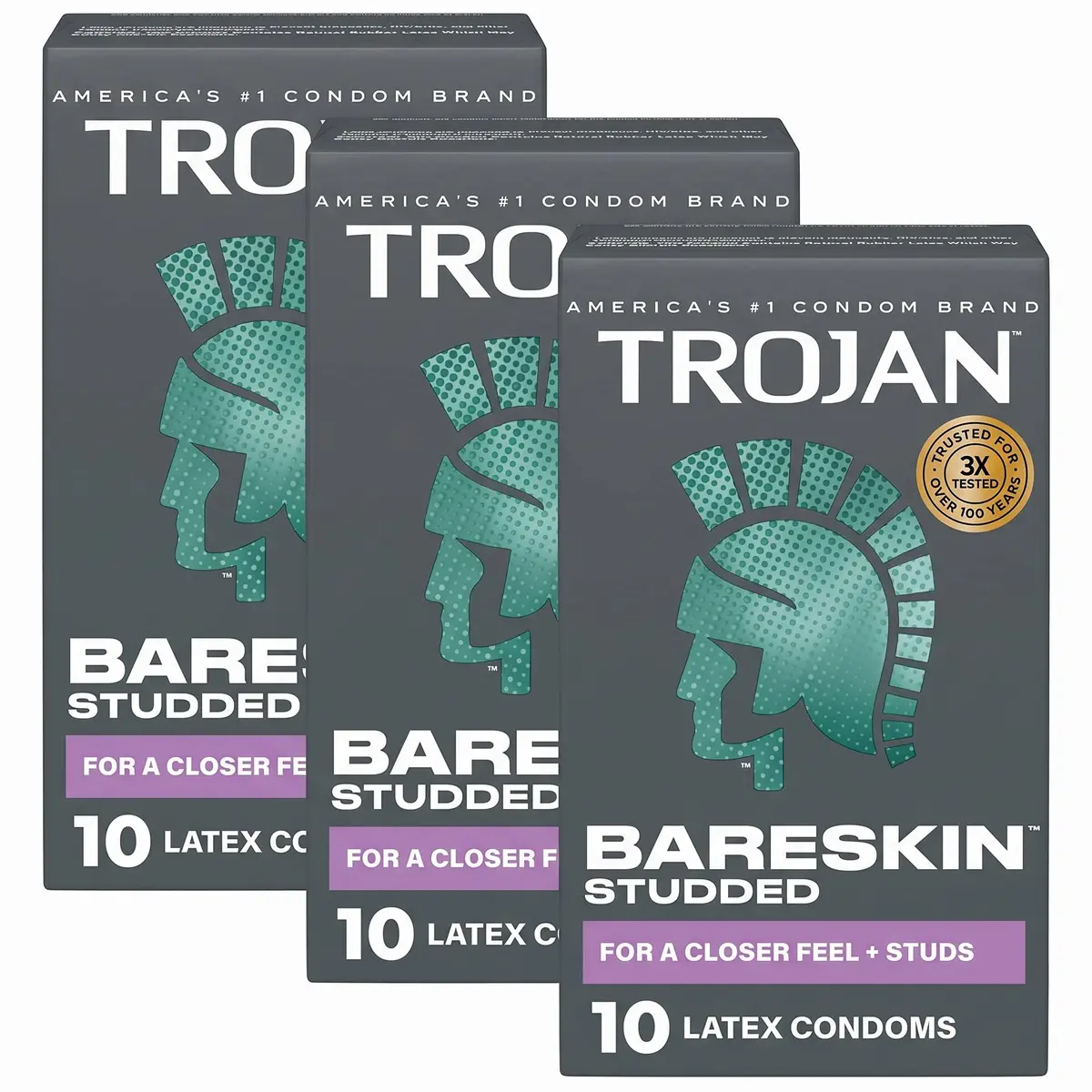 Trojan Studded Bareskin Lubricated Condoms - 10 Count (Pack of 3) | Ultra Thin, Studded for Sensation - main product image