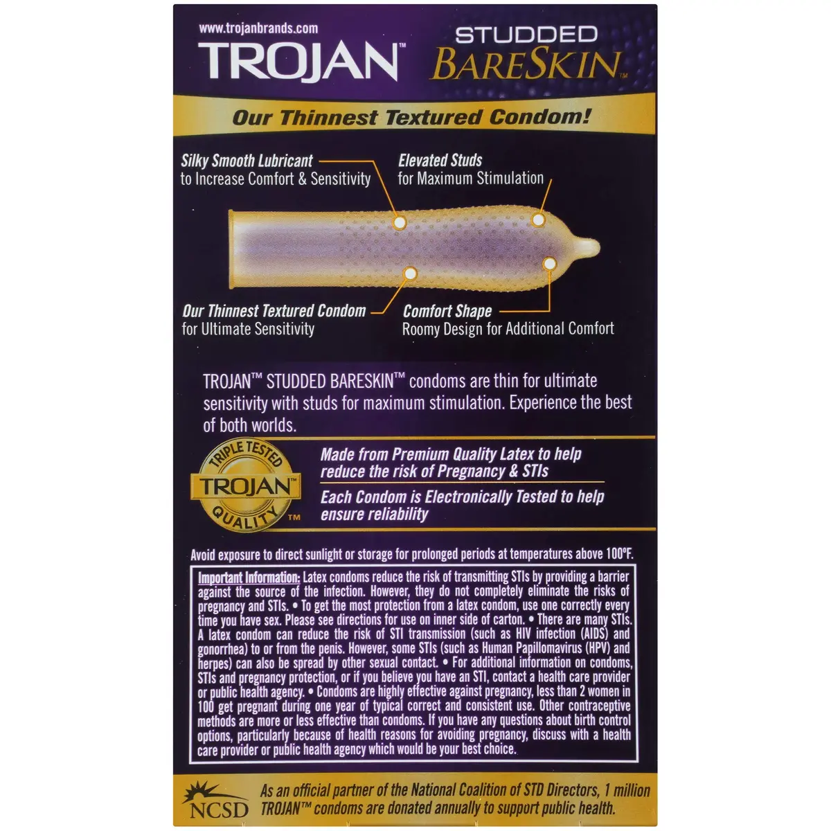 Trojan Studded Bareskin Lubricated Condoms - 10 Count (Pack of 3) | Ultra Thin, Studded for Sensation - view 2