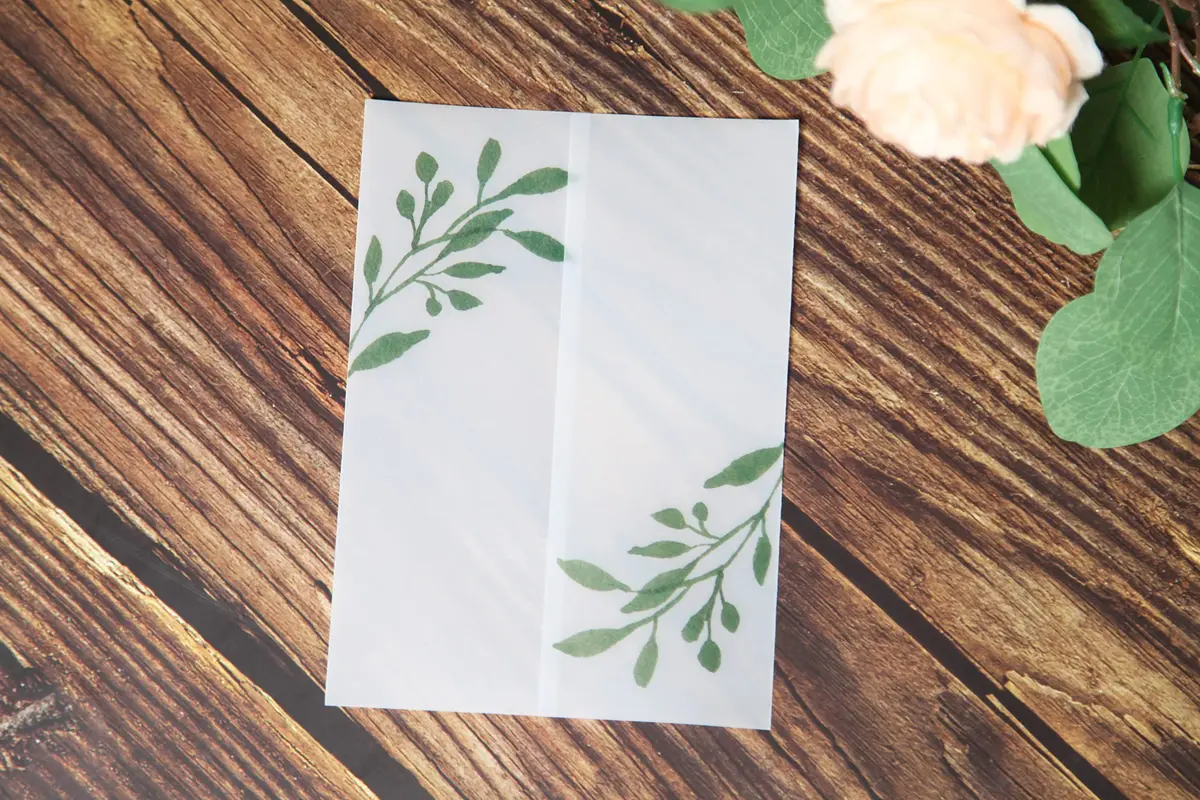 Puremigo 50 Pack Eucalyptus Greenery Printed Pre-Folded Vellum Jackets for 5x7 Invitations - 115GSM Vellum Paper - view 4