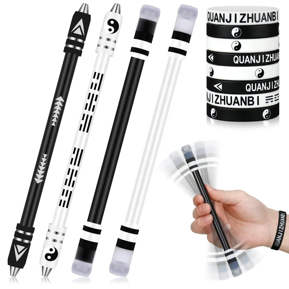 Geyee Spinning Pen with Silicone Bracelet Set | 21.5 cm (8.5 inches) Length, 4 Pens + 8 Bracelets - main product image